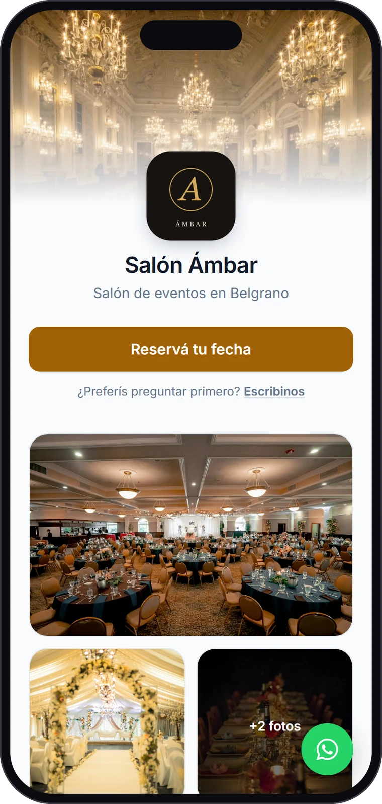 Página de un salón con el estilo Clásico, vista en el celular