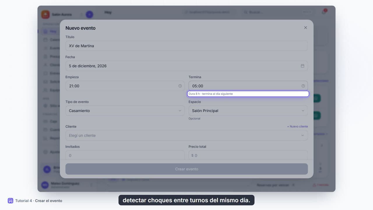 Tutorial 4: Crear el evento