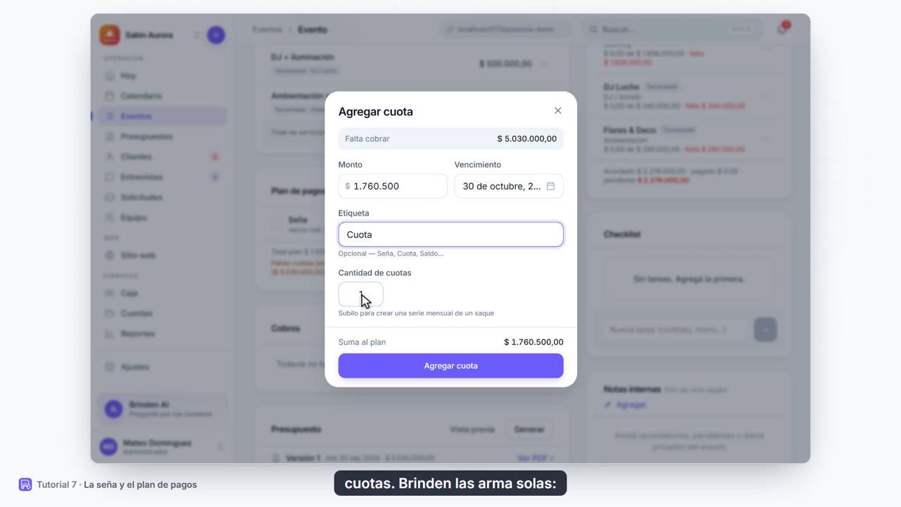 Tutorial 7: La seña y el plan de pagos