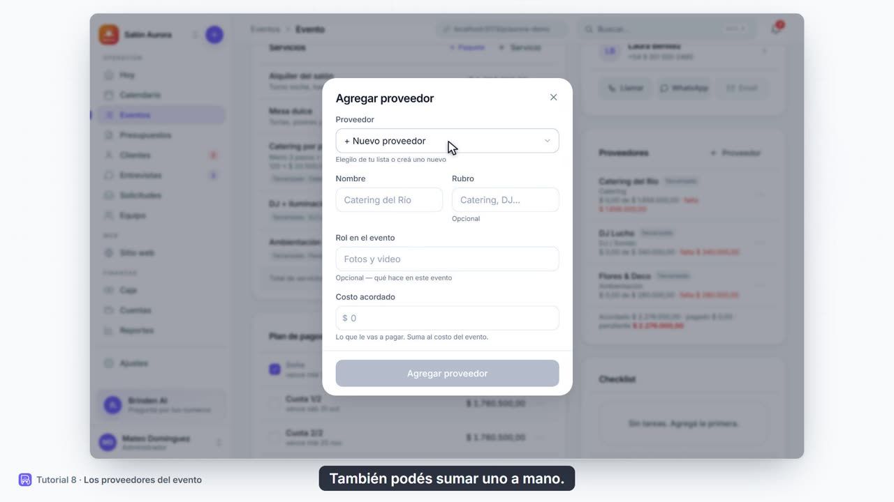 Tutorial 8: Los proveedores del evento